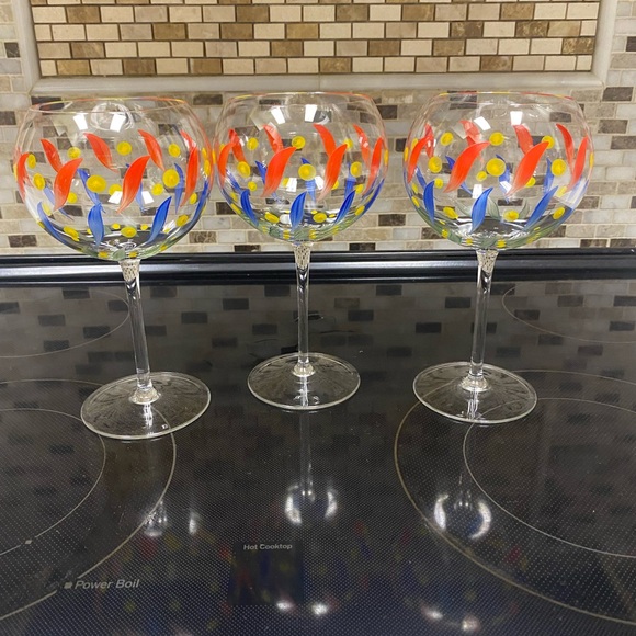 Set of 3 POTTERY BARN Glass Hand Blown Balloon Wine/Water Glasses-PBY39 - Picture 6 of 16